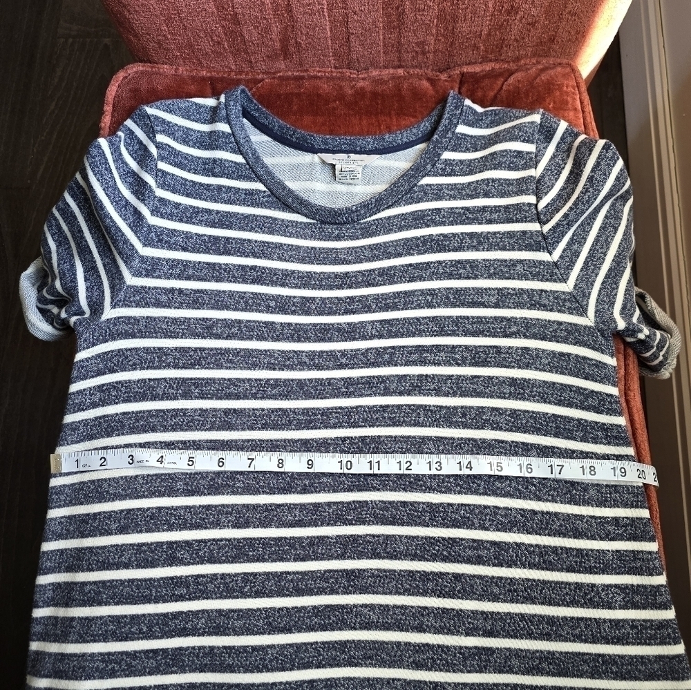 French Connection Cotton Striped Tee Mini Rolled Sleeves Front Pocket Navy Sz. 6 - Picture 7 of 9